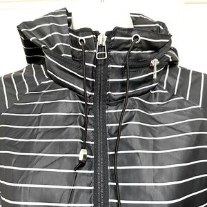Striped Navy and White Hooded Long Sleeve Lightweight Jacket